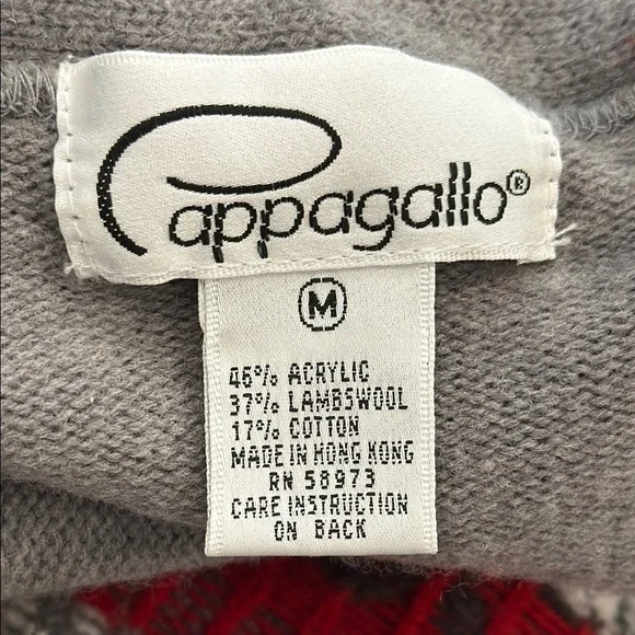 Cappagallo Medium Wool Blend Grey Red Cardigan Toggle Sweater Fair Isle Pattern - Picture 9 of 10